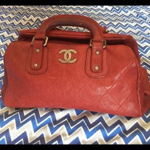 CHANEL CC Logo Quilted Caviar Leather Doctor Bag Brown